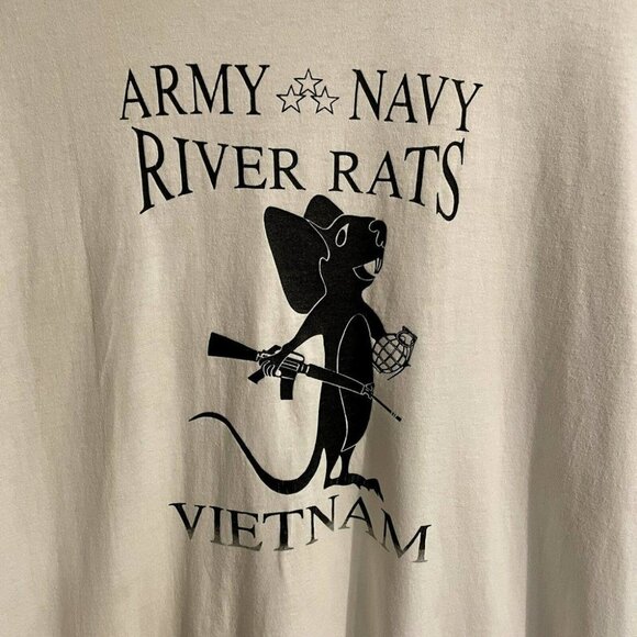 Vintage LA T Sportswear Large Army Navy River Rats T Shirt White Vietnam U… - Picture 4 of 8
